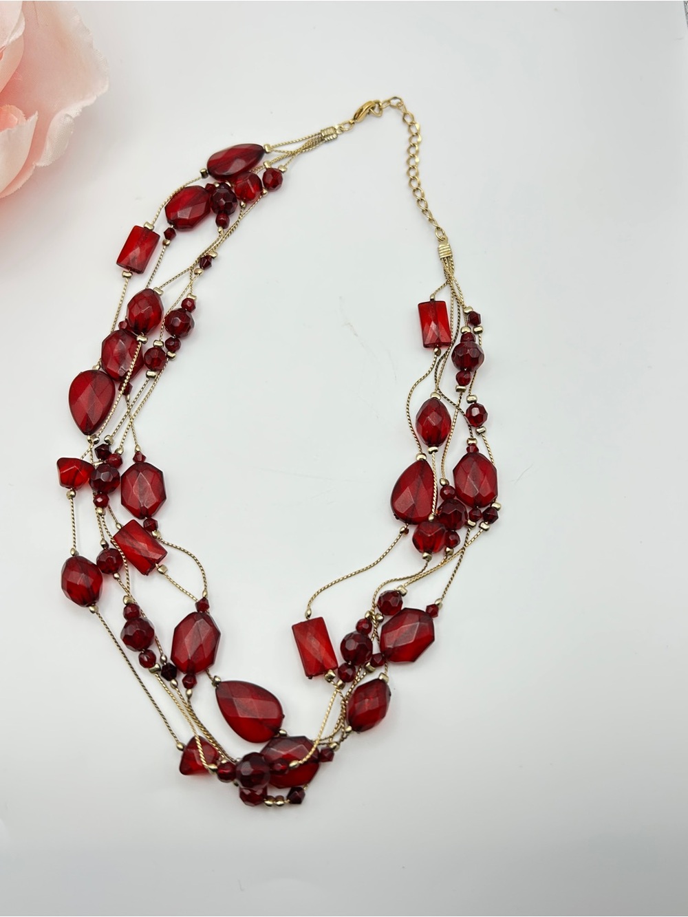 Ruby Red Multi Strand Statement Necklace - Picture 5 of 6
